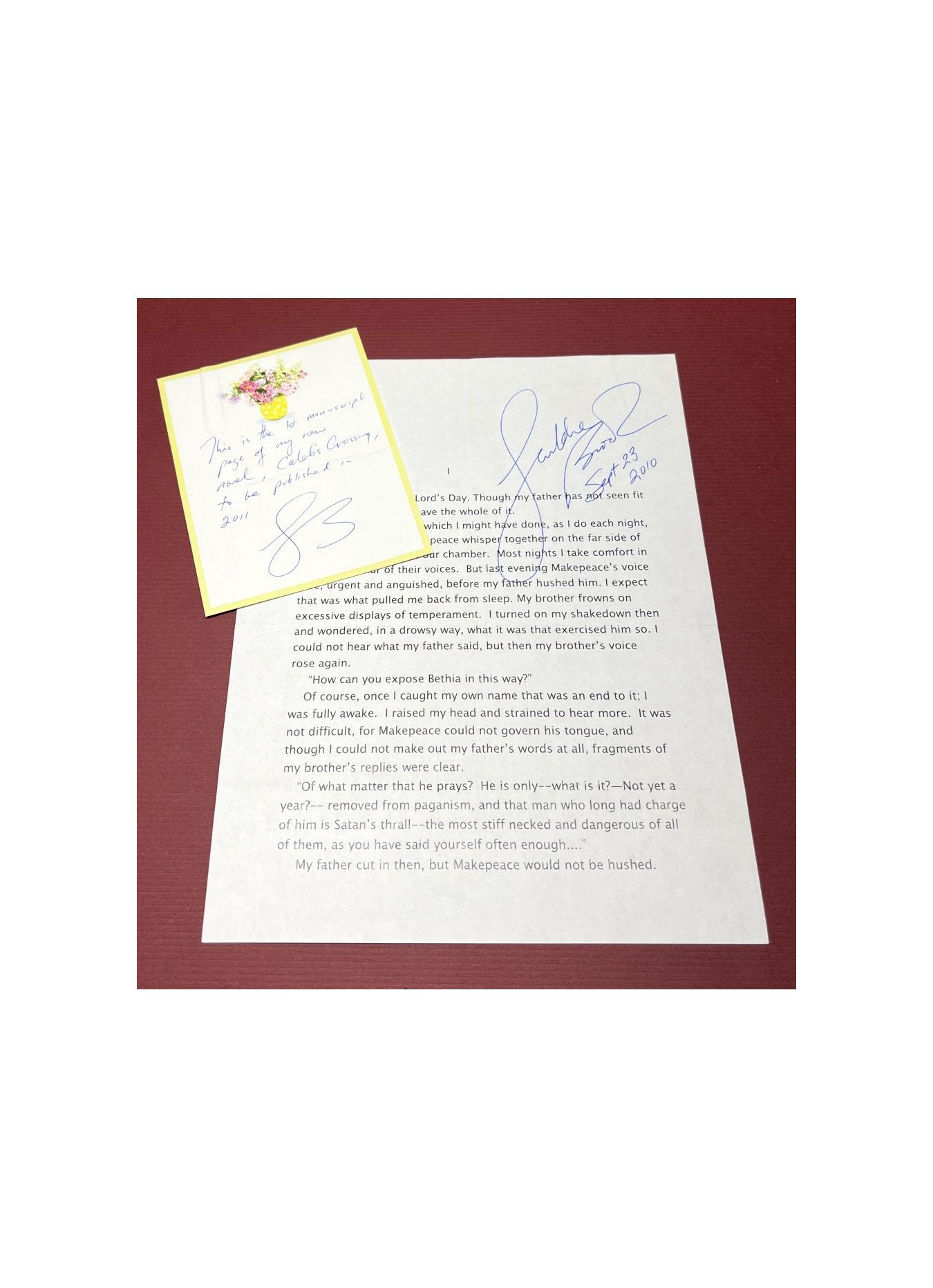 Autographed Typescript - Geraldine Brooks - CALEB'S CROSSING - Pulitzer Prize winner