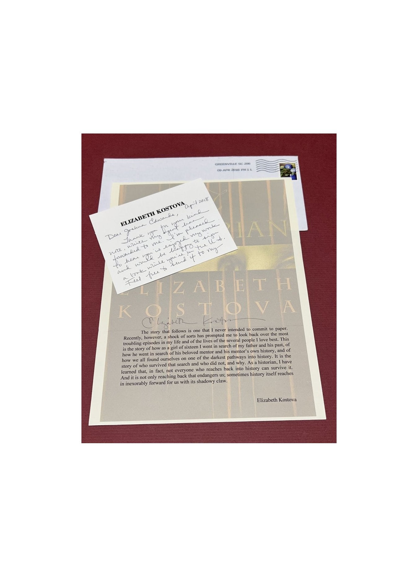 Autographed Typescript - Elizabeth Kostova  - THE HISTORIAN -