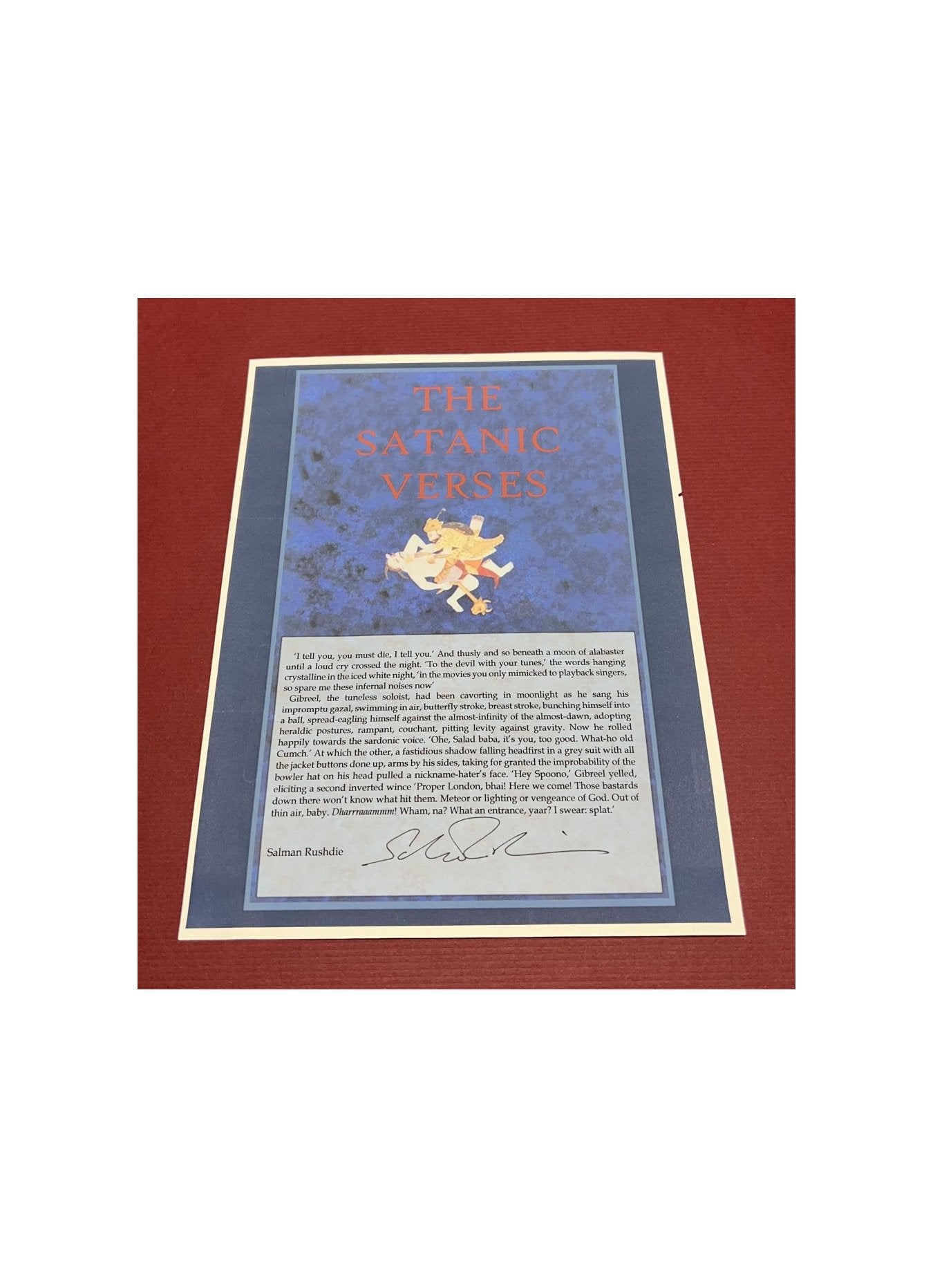 Autographed Typescript - Salman Rushdie -  THE SATANTIC VERSES -  Booker Prize winner -