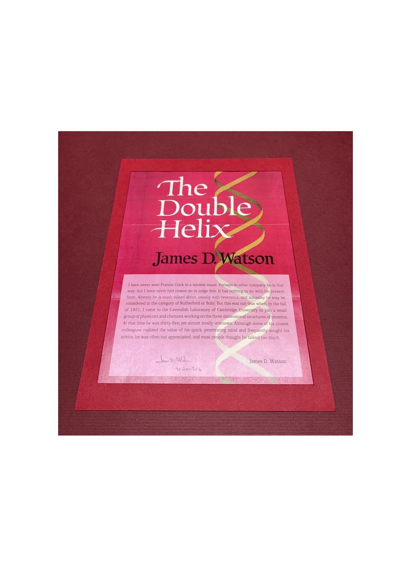 Autographed Typescript - James D. Watson - The Double Helix  - Nobel Prize winner -