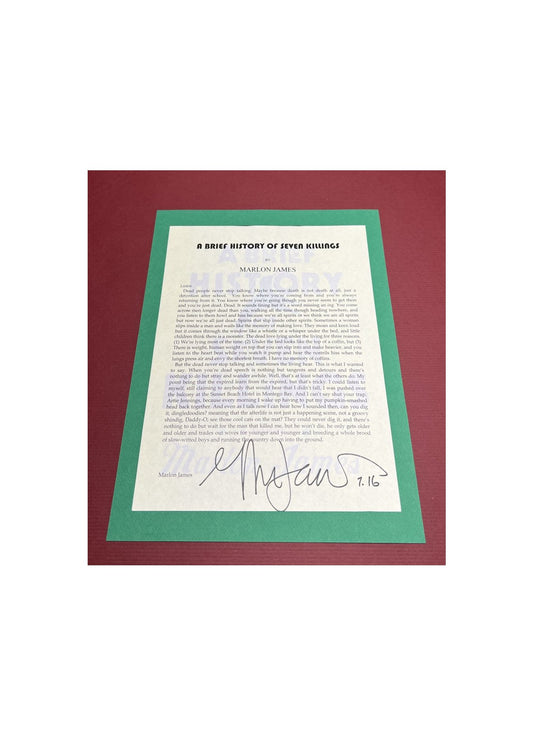 Autographed Typescript - Marlon James - A BRIEF HISTORY OF SEVEN KILLINGS - Booker Prize Winner -