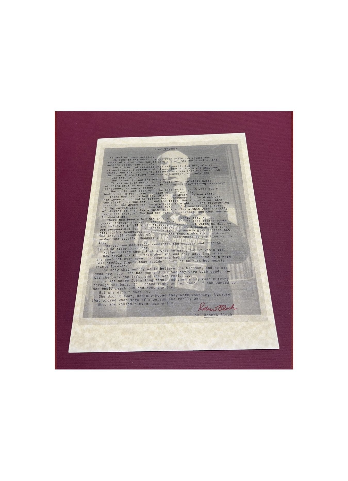 Autographed Typescript - Robert Bloch  - PSYCHO -