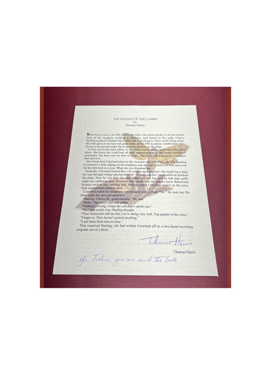 Autographed Typescript - Thomas Harris - THE SILENCE OF THE LAMBS