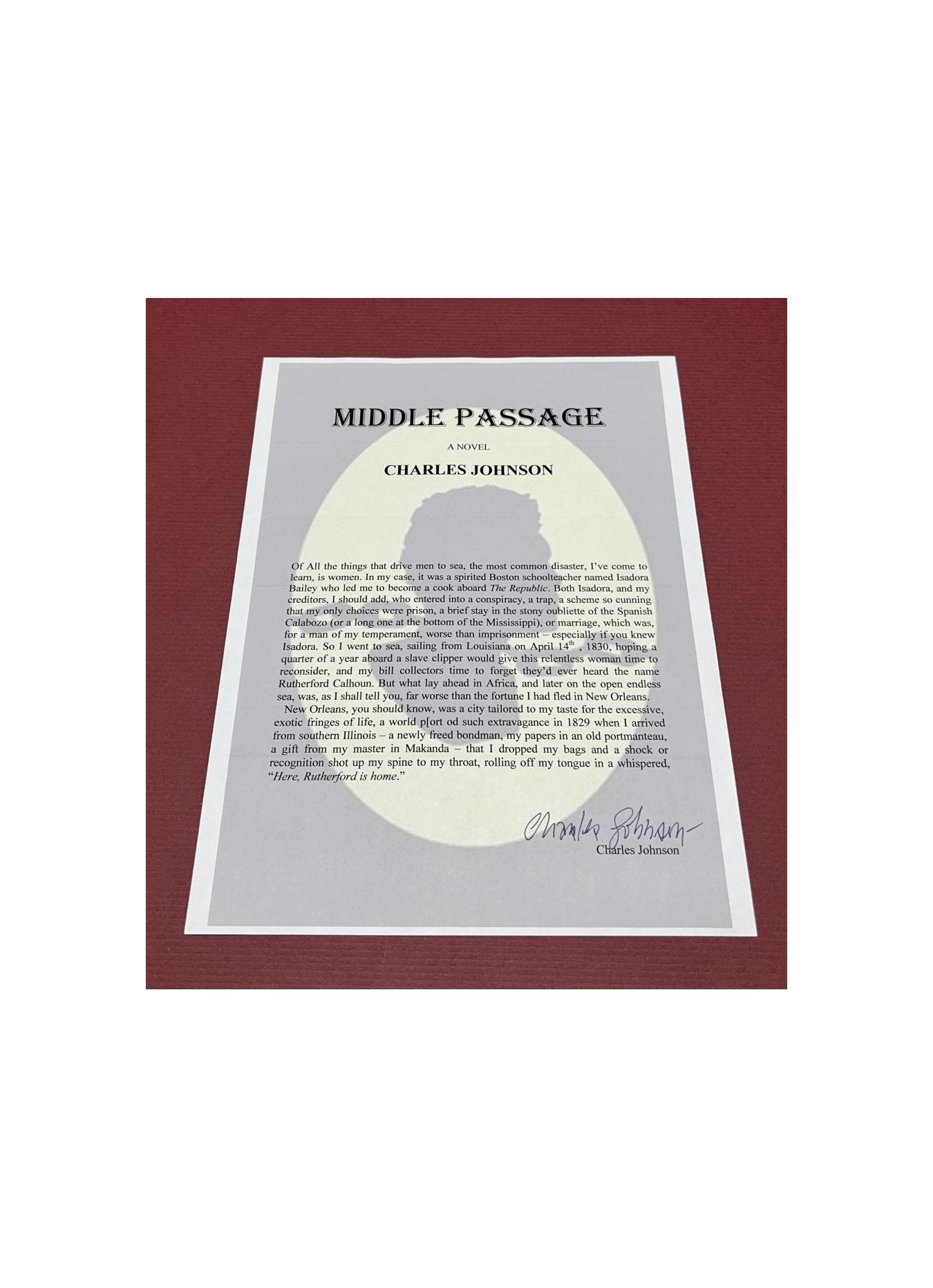 Autographed Typescript -  Charles Johnson -  MIDDLE PASSAGE - National Book Award winner