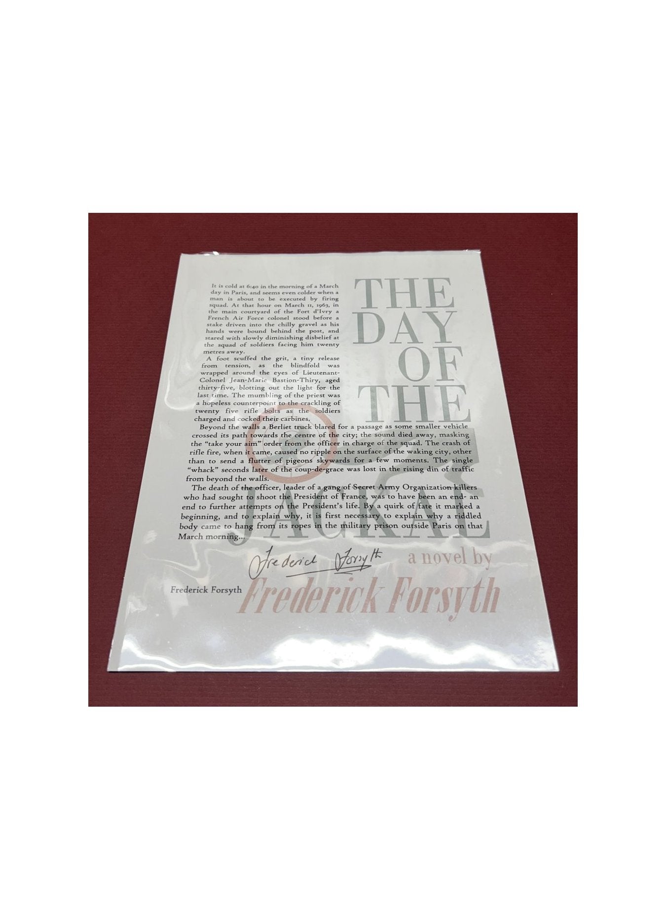 Autographed Typescript - Frederick Forsyth  - THE DAY OF THE JACKAL  -