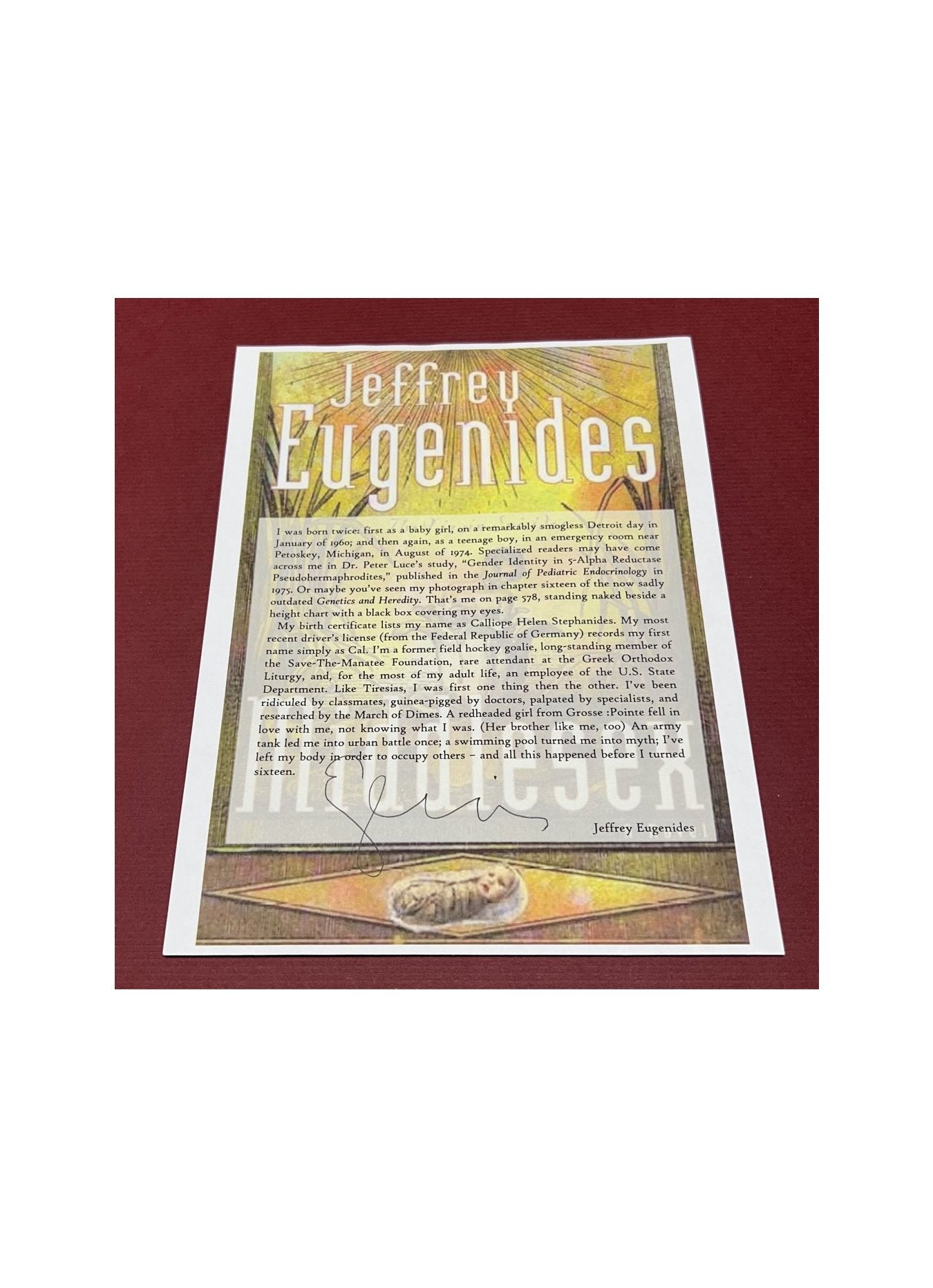 Autographed Typescript -  Jeffrey Eugenides - MIDDLESEX - Pulitzer Prize winner