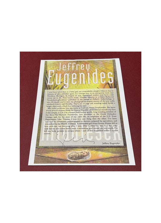 Autographed Typescript -  Jeffrey Eugenides - MIDDLESEX - Pulitzer Prize winner