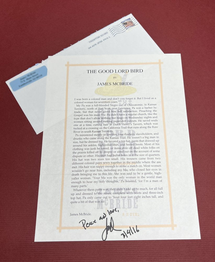 Autographed Typescript - James McBride - THE GOOD LORD BIRD - Pulitzer Prize winner
