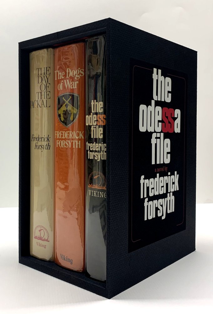 Frederick Forsyth The Day of the Jackal, The Odessa File & The Dogs Of War - Signed 1st Edition Set - Custom Slipcase